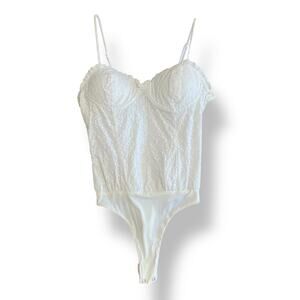 Aqua Eyelet Bustier Bodysuit Womens Size M White Cream Boho Minimalist